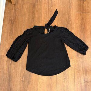 by Anthropologie Black 3/4 lace sleeve shirt size S